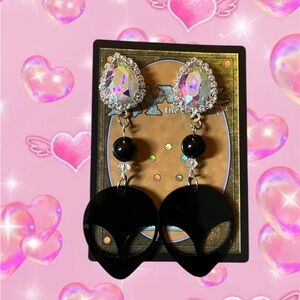 Black and Crystal Alien Earrings